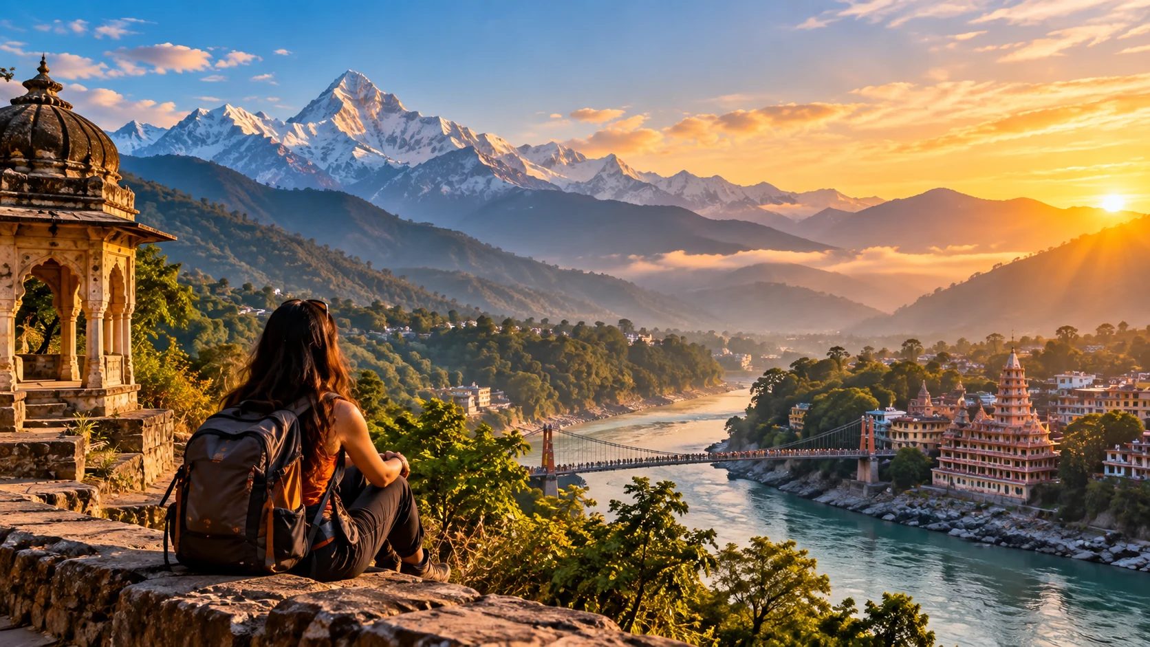 Golden-hour Himalayan travel landscape in India